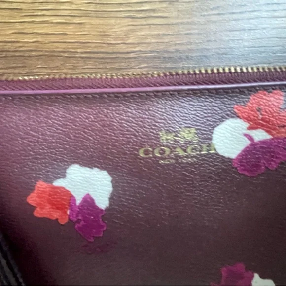 Coach Burgundy Wristlet with Floral Design - Picture 3 of 5